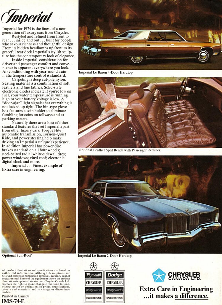 1974 Chrysler Imperial Canadian Folder Page 1
